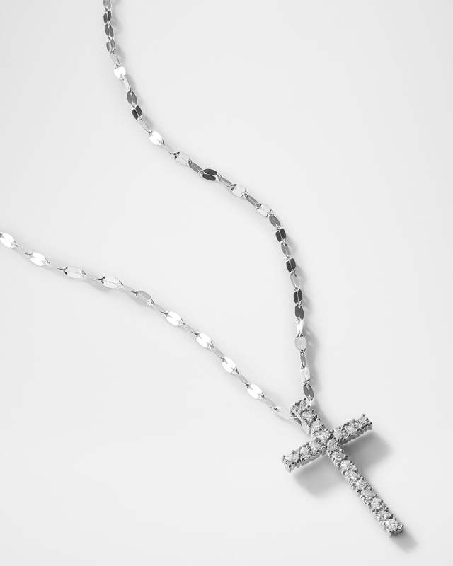14K White Gold Multi Fancies Diamond Cross Pendant Necklace